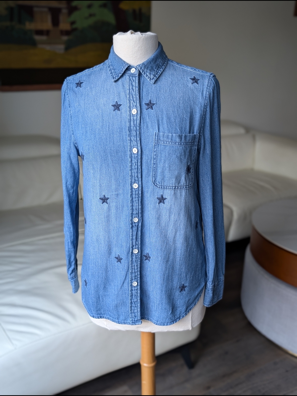 Lola River Star Embroidered Denim Chambray Shirt
